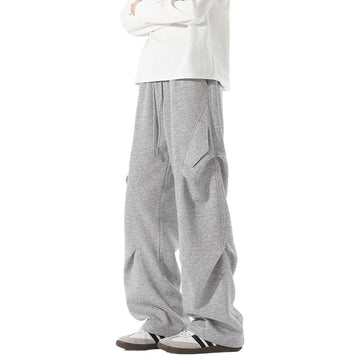 Mens Casual Pants Loose Fit Joggers Patchwork Pleated Trousers Trendy Elastic Waist Outdoor Sports Streetwear Hip Hop Trousers